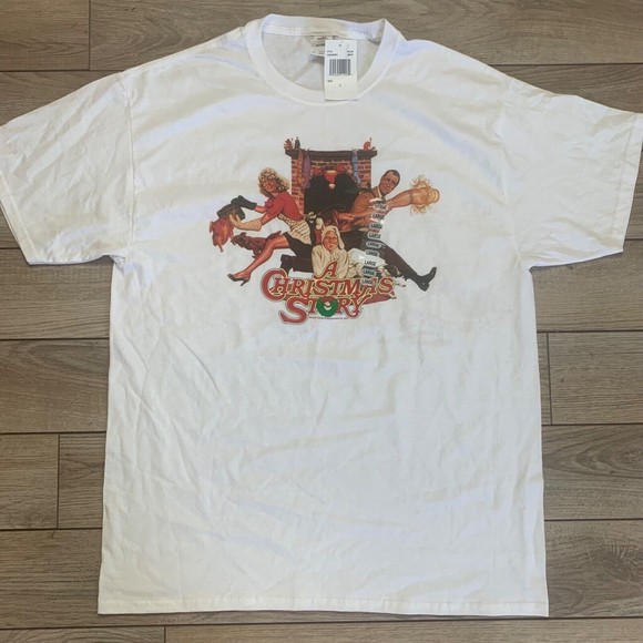 NWT!!! A CHRISTMAS STORY Movie Logo Mens White T-Shirt~LARGE - Picture 1 of 3